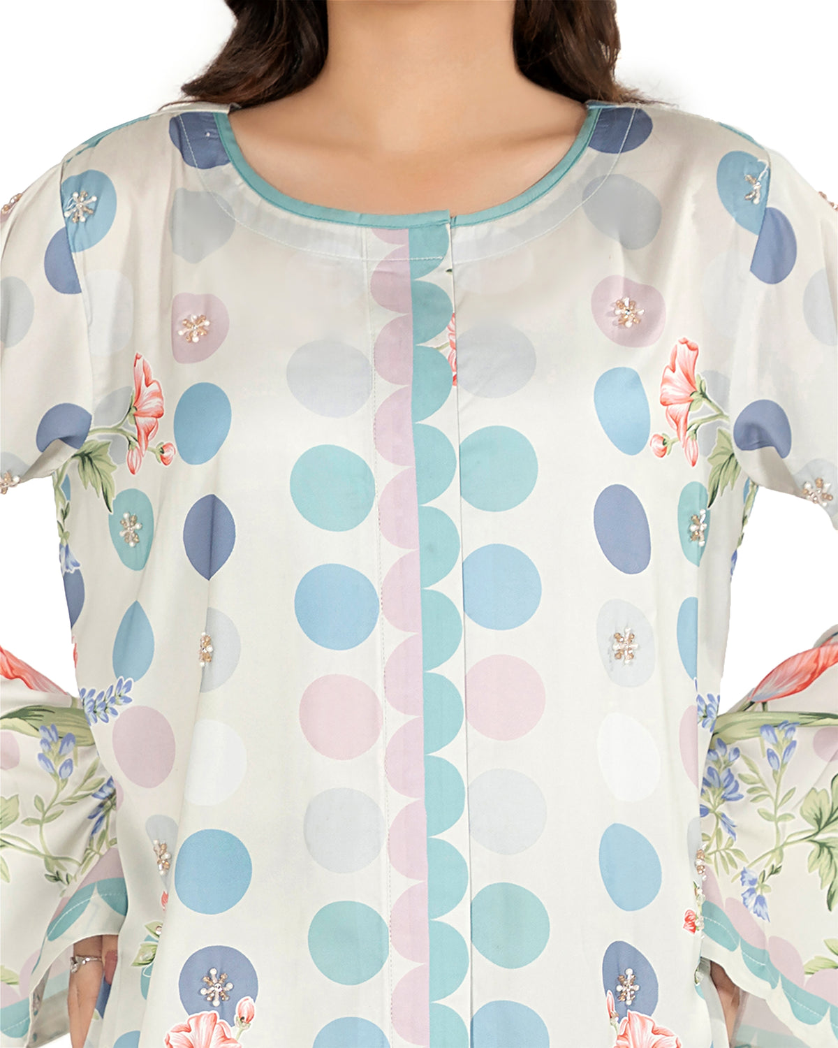 Pastel Polka - Printed Shamoz Silk Co-ord 2Pc (EPSS2P-01)