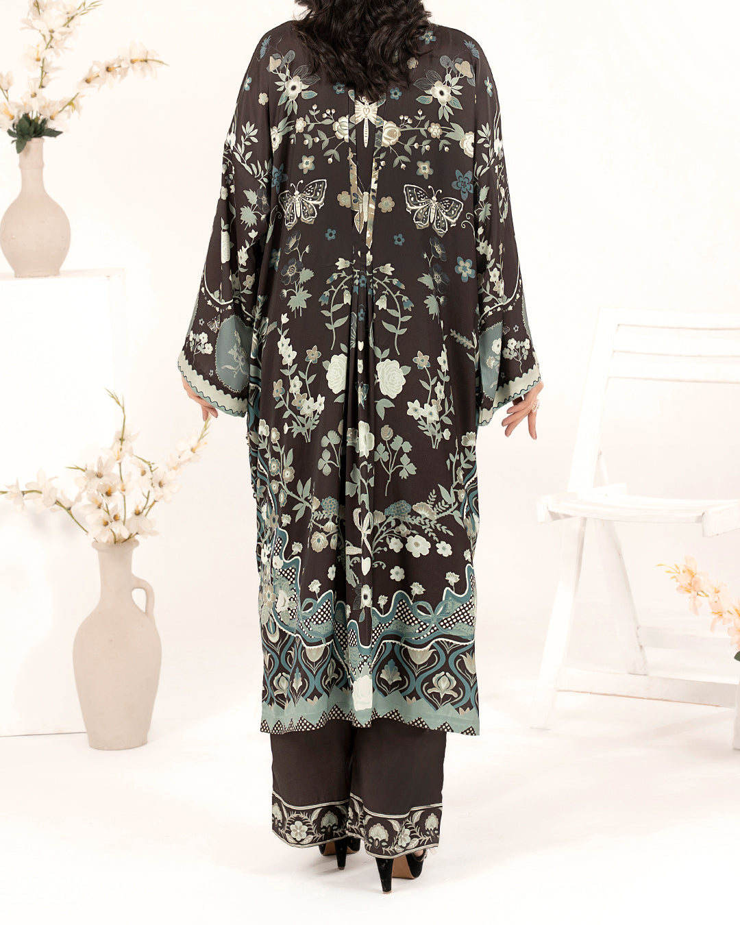 Midnight Flora - 2 Pc Printed Shamoz Long Shirt ( EPSS2P-07 )