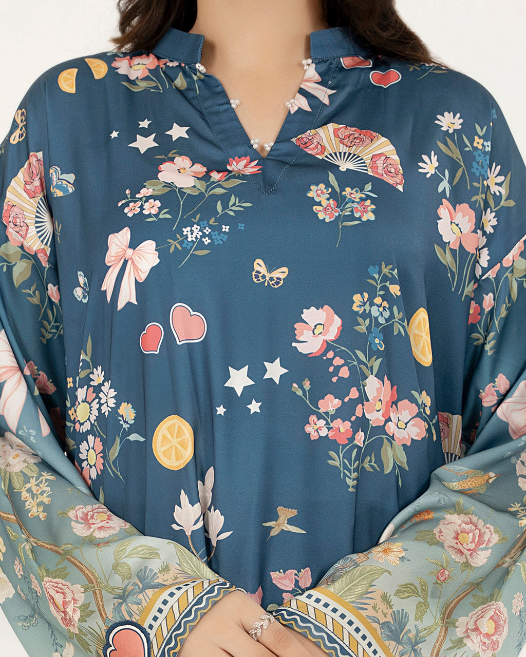 Celestial Bloom - 2 Pc Printed Shamoz Silk Long Shirt ( EPSS2P-05 )
