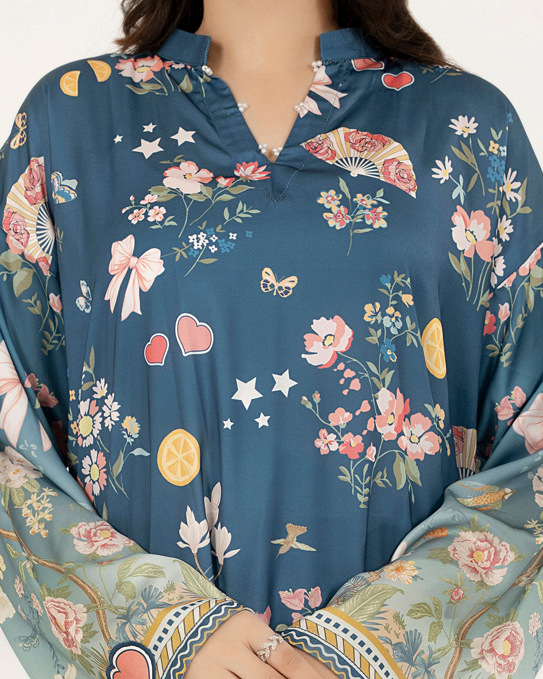 Celestial Bloom - 2 Pc Printed Shamoz Silk Long Shirt ( EPSS2P-05 )