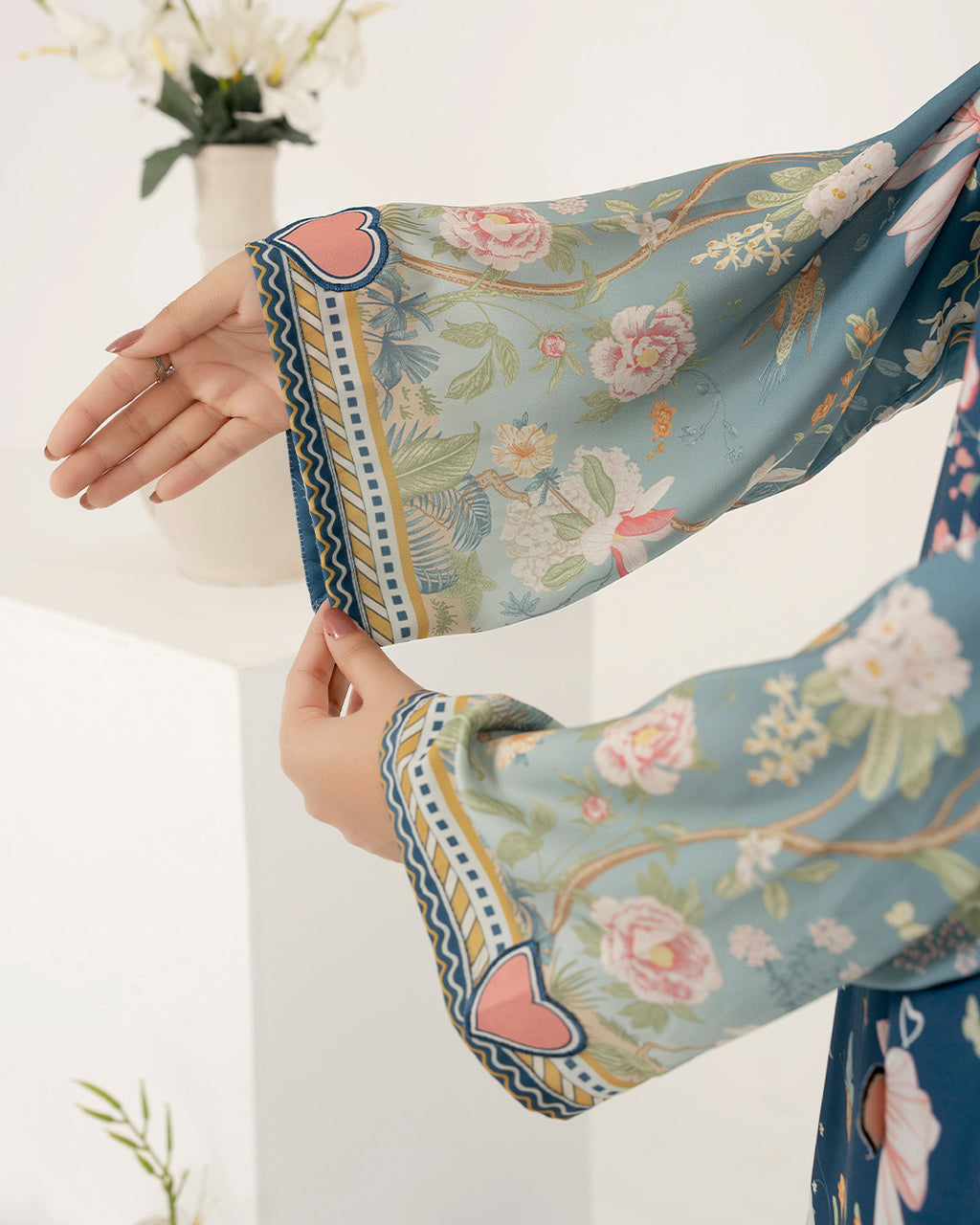 Celestial Bloom - 2 Pc Printed Shamoz Silk Long Shirt ( EPSS2P-05 )