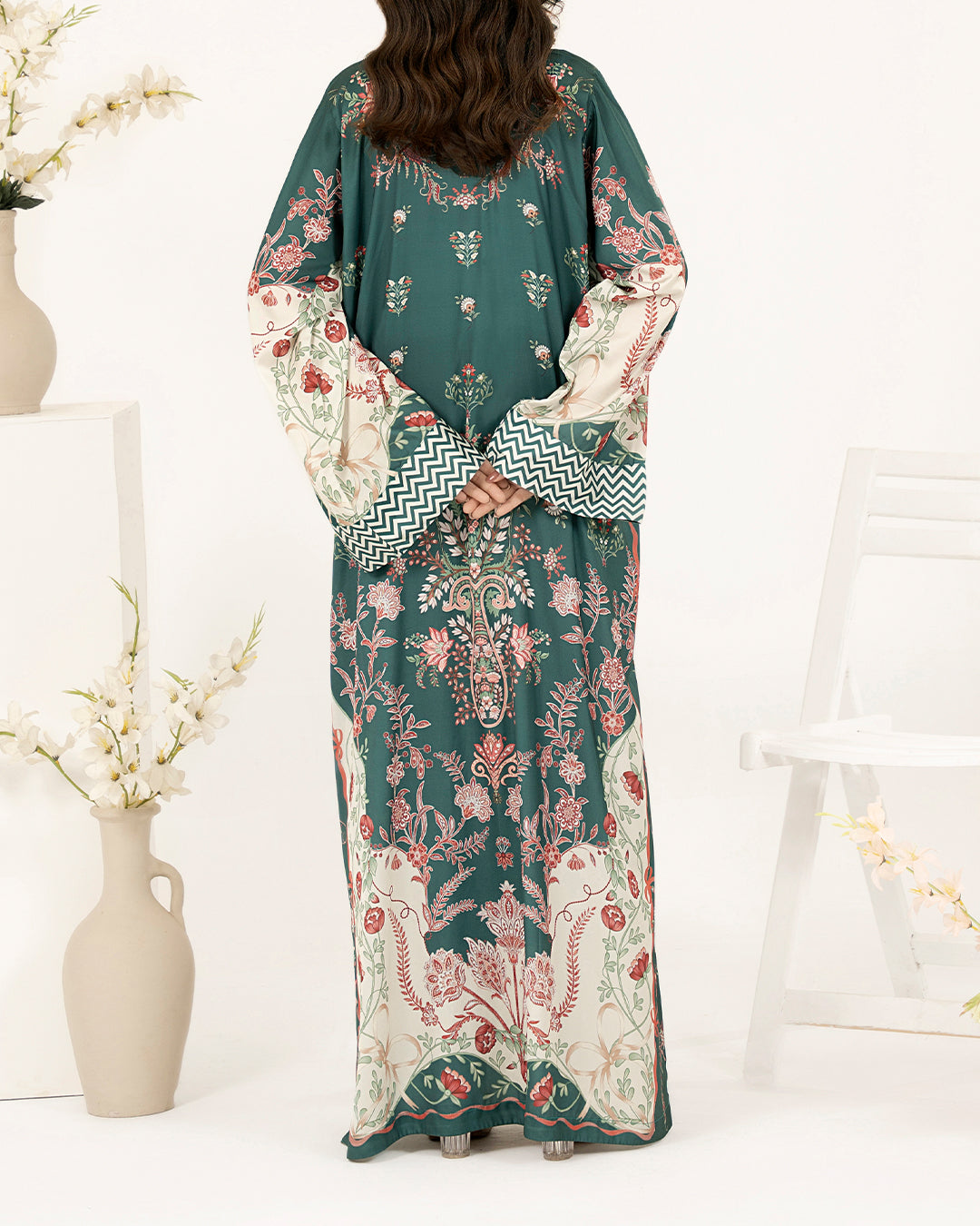 Emerald Bloom - 2 Pc Printed Shamoz Silk Kaftan ( EPSS2P-02 )