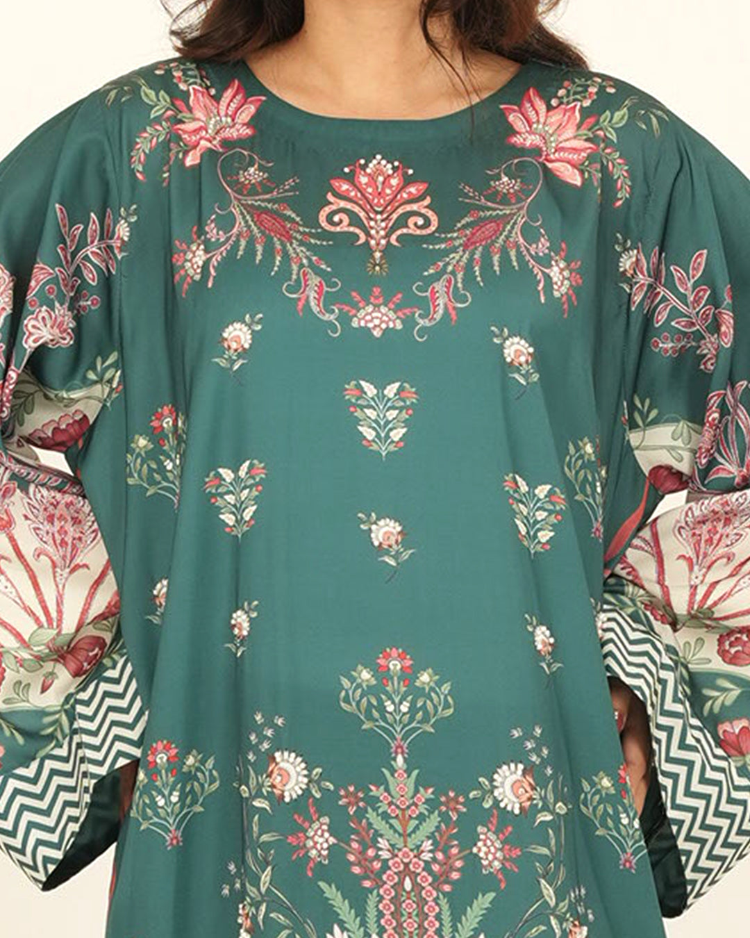Emerald Bloom - 2 Pc Printed Shamoz Silk Kaftan ( EPSS2P-02 )