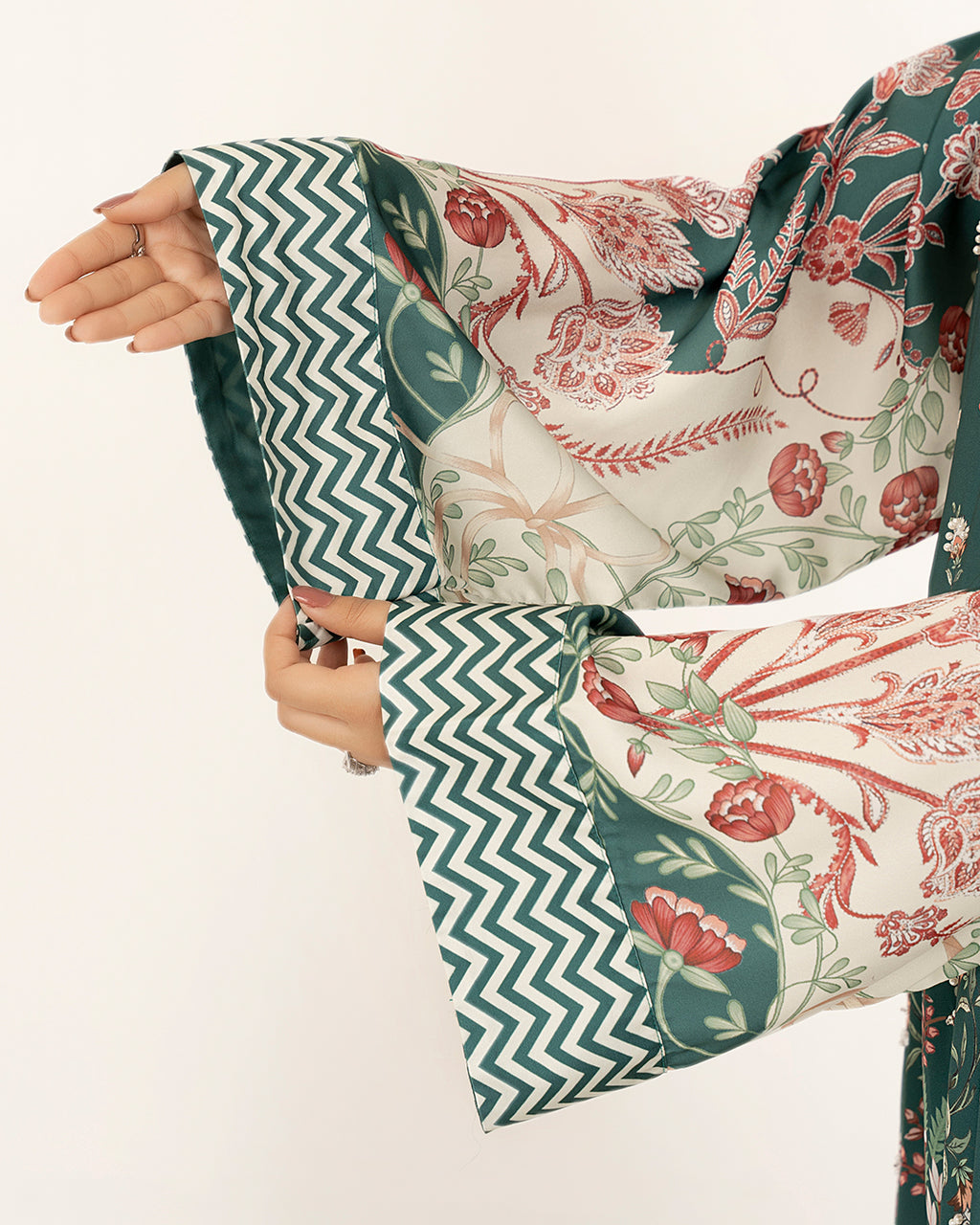 Emerald Bloom - 2 Pc Printed Shamoz Silk Kaftan ( EPSS2P-02 )
