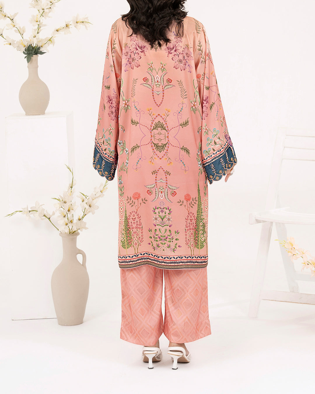 Blush Garden - 2 Pc Printed Shamoz Silk Long Shirt ( EPSS2P-03 )