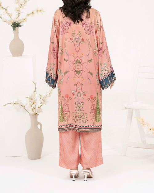 Blush Garden - 2 Pc Printed Shamoz Silk Long Shirt ( EPSS2P-03 )