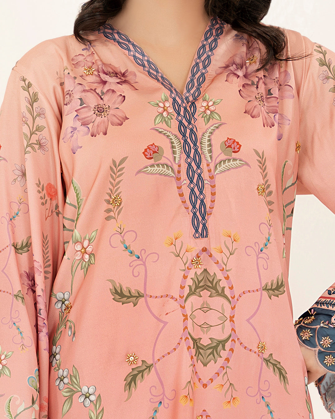 Blush Garden - 2 Pc Printed Shamoz Silk Long Shirt ( EPSS2P-03 )