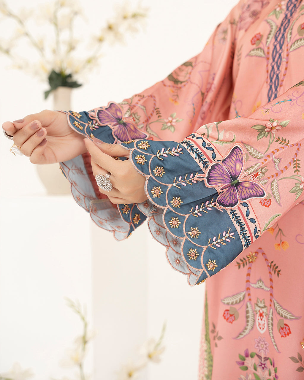 Blush Garden - 2 Pc Printed Shamoz Silk Long Shirt ( EPSS2P-03 )