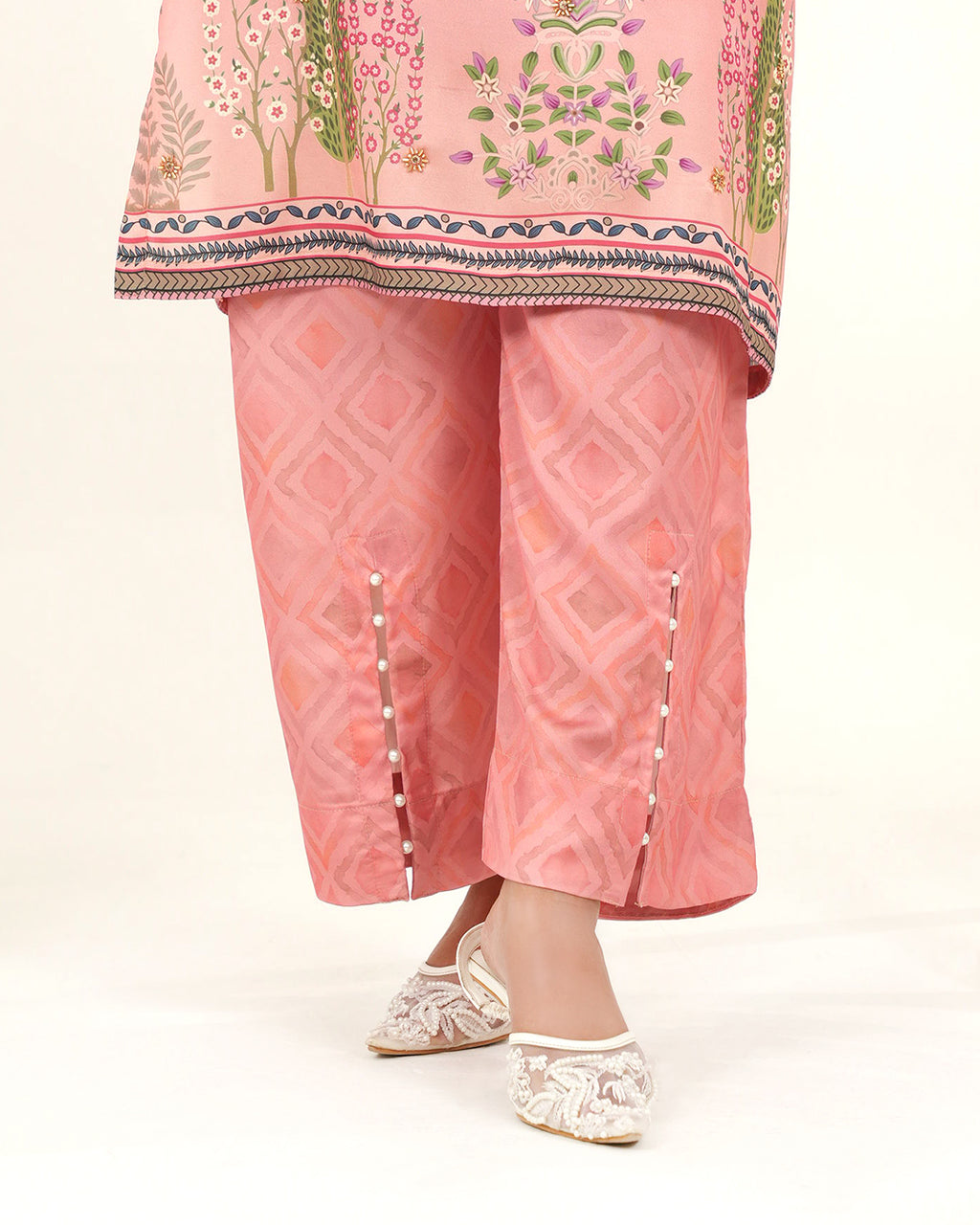 Blush Garden - 2 Pc Printed Shamoz Silk Long Shirt ( EPSS2P-03 )