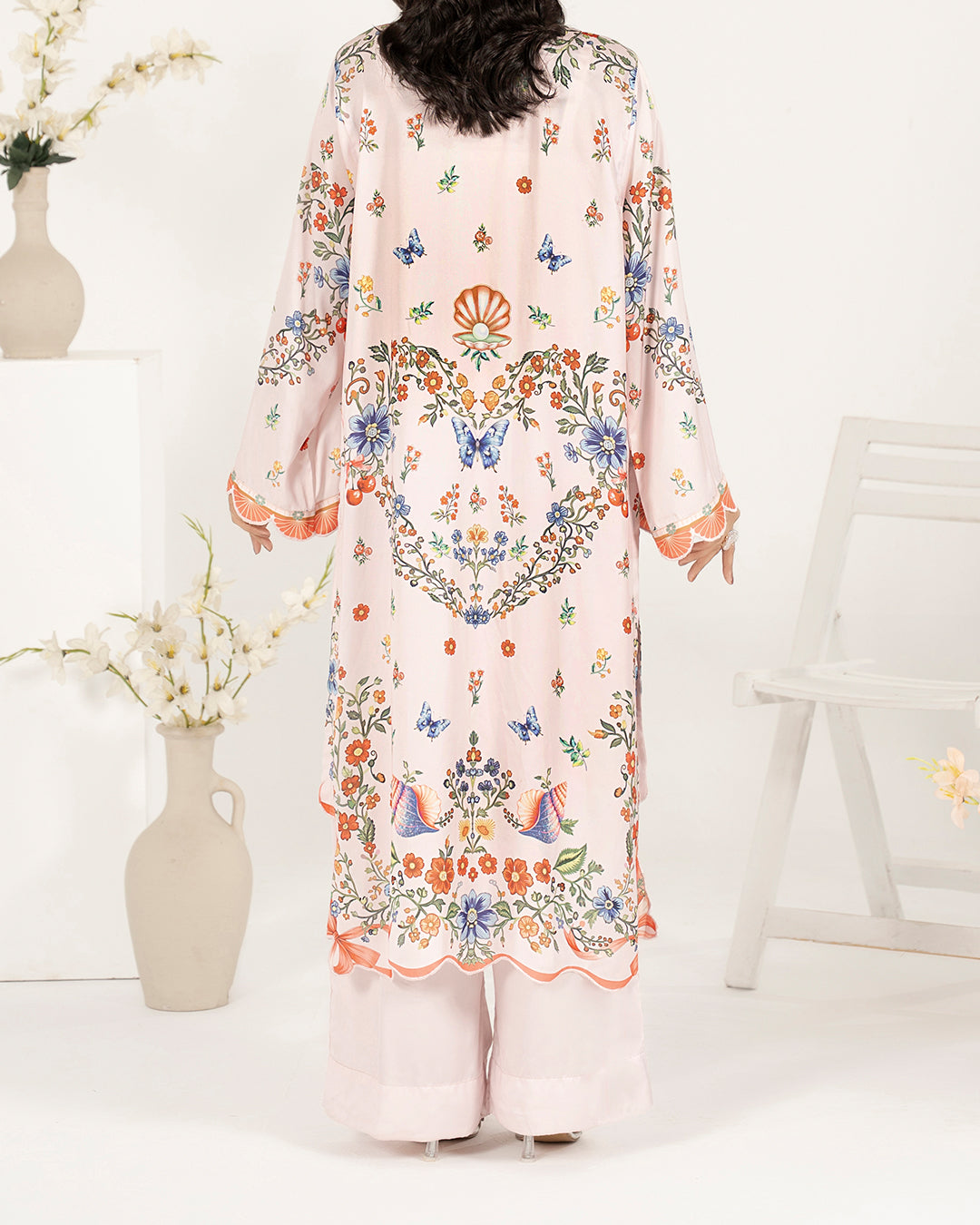 Serene Floral - Printed Shamoz Silk Long Shirt 2Pc (EPSS2P-06)