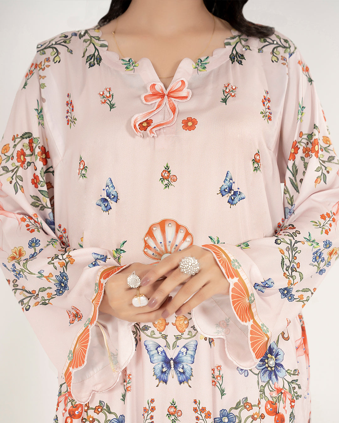 Serene Floral - Printed Shamoz Silk Long Shirt 2Pc (EPSS2P-06)