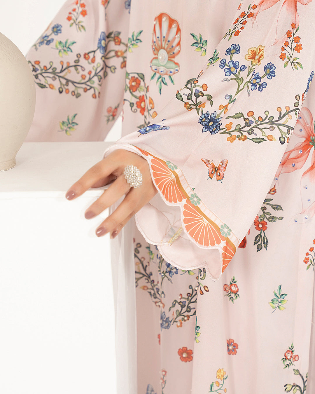 Serene Floral - Printed Shamoz Silk Long Shirt 2Pc (EPSS2P-06)