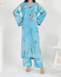 Azure Breeze - Printed Shamoz Silk Long Shirt 2Pc (EPSS2P-04)
