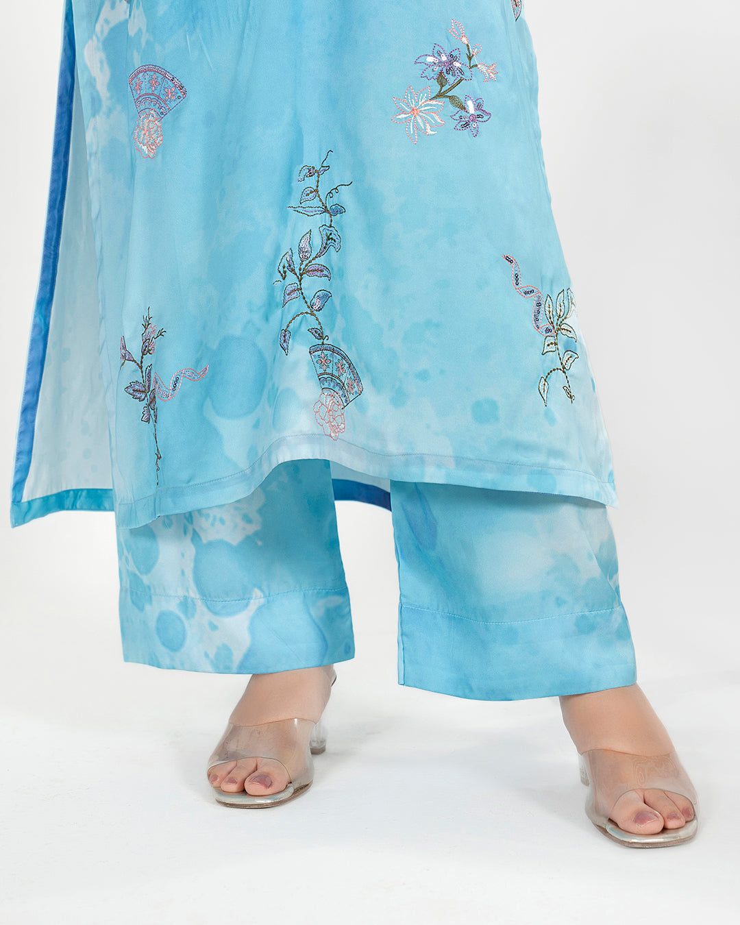 Azure Breeze - 2Pc Printed Shamoz Silk Long Shirt ( EPSS2P-04 )