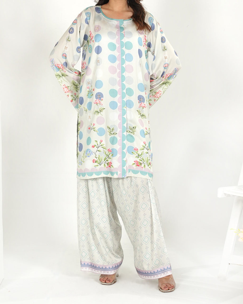 Pastel Polka - Printed Shamoz Silk Co-ord 2Pc (EPSS2P-01)