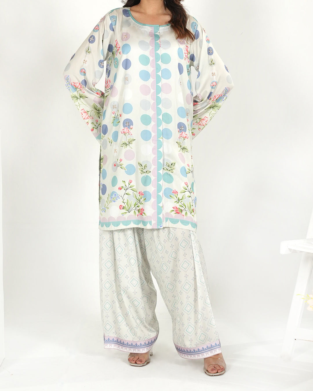 Pastel Polka - Printed Shamoz Silk Co-ord 2Pc (EPSS2P-01)