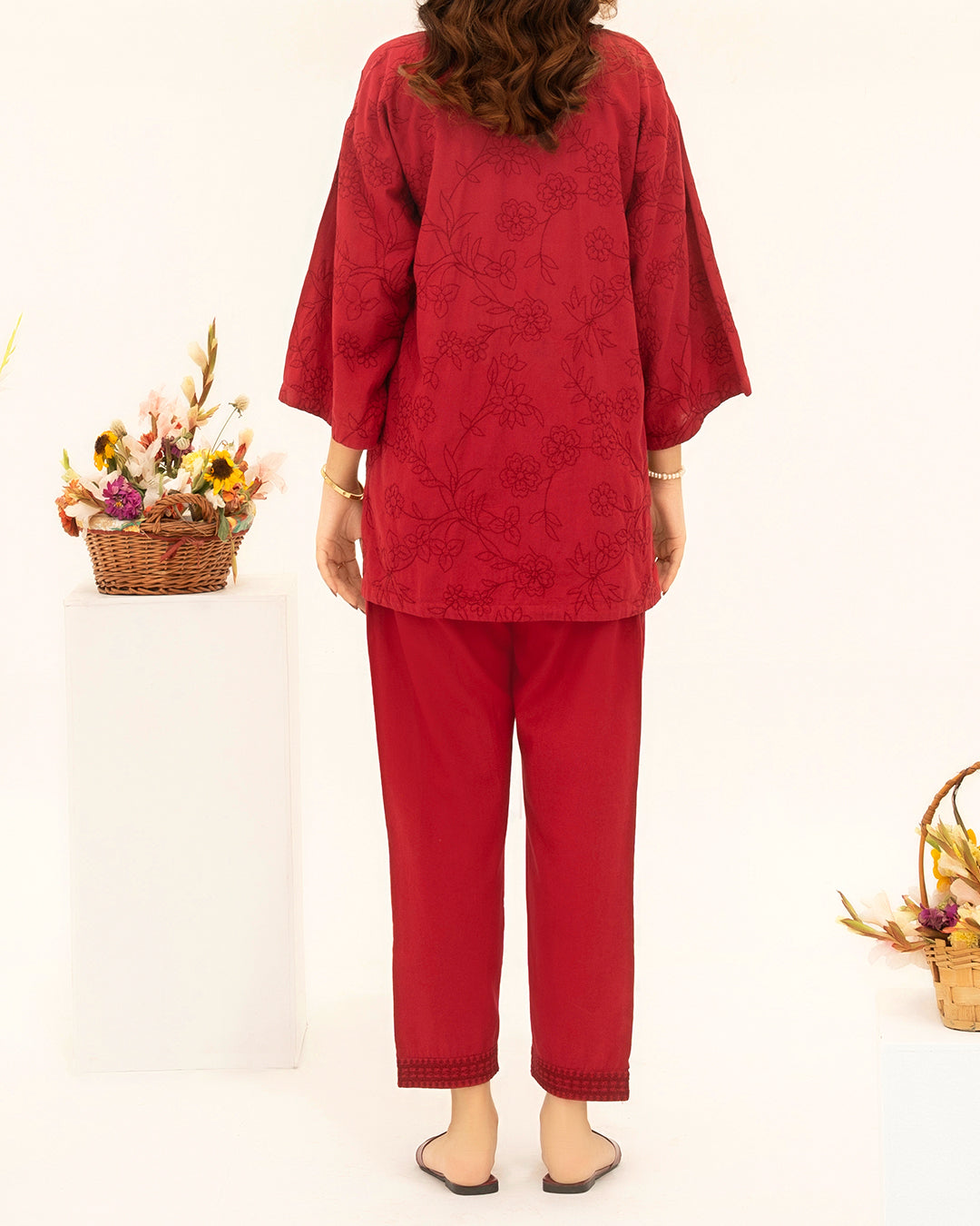 Red Horizon - Embroidered Soft Cotton Stitched 2-Piece Co-Ord Set