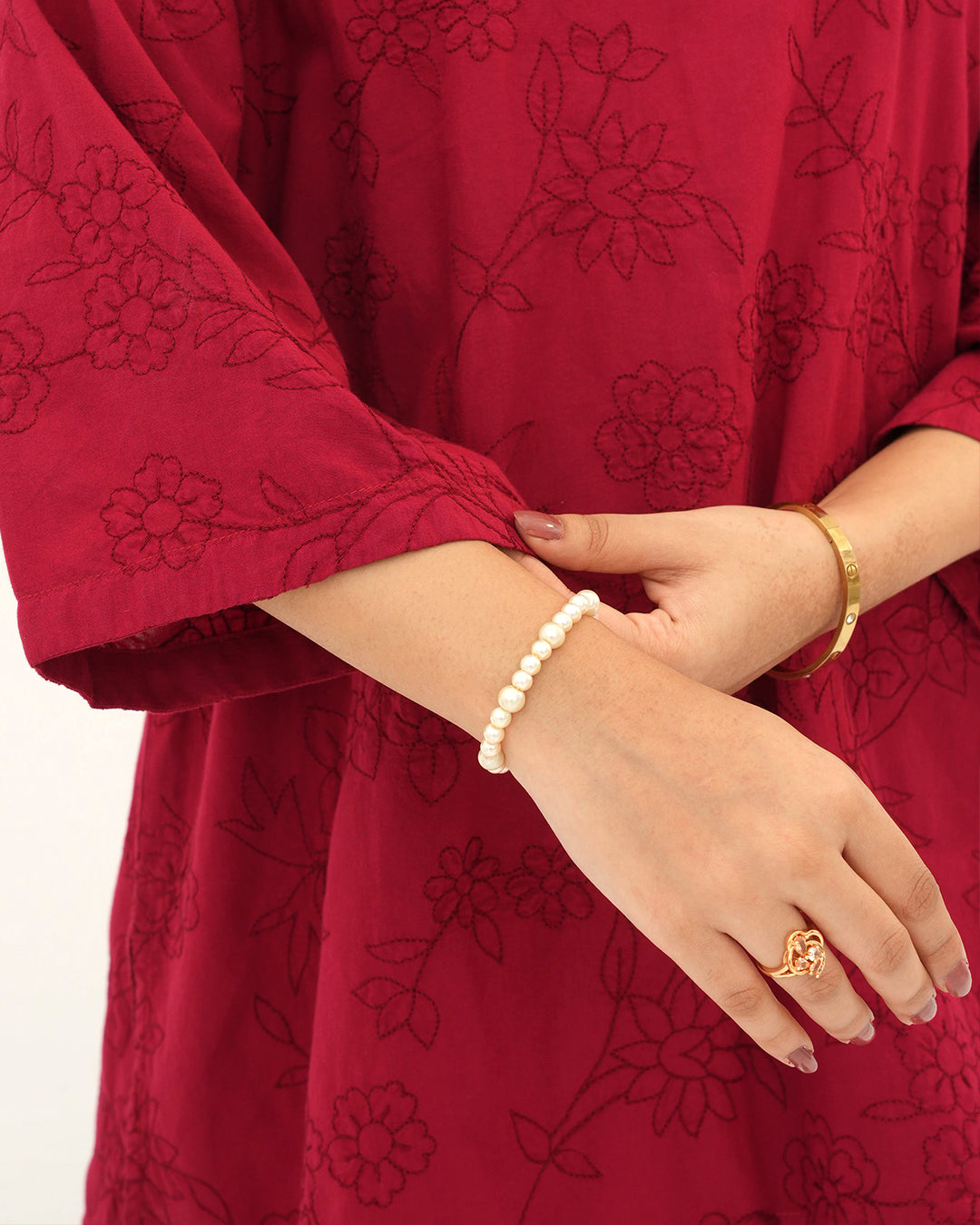 Red Horizon - Embroidered Soft Cotton Stitched 2-Piece Co-Ord Set