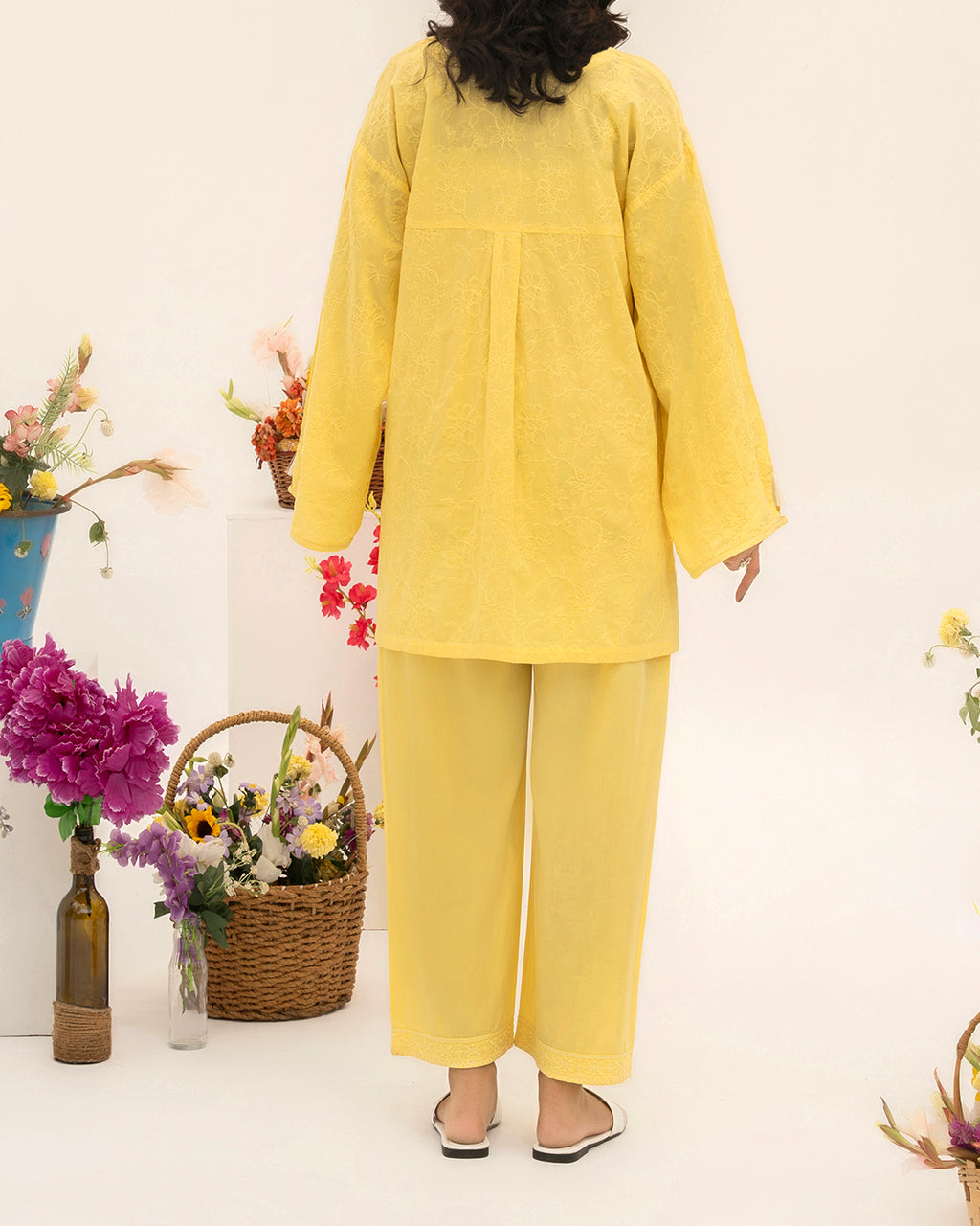 Astria Yellow - Embroidered Soft Cotton Stitched 2-Piece Co-Ord Set