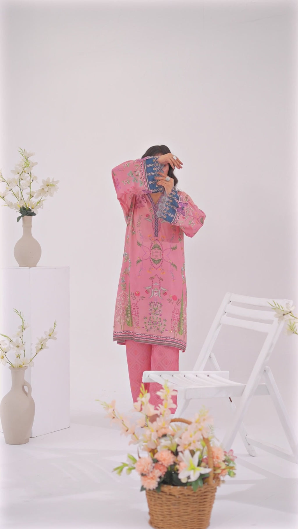 Blush Garden - 2 Pc Printed Shamoz Silk Long Shirt ( EPSS2P-03 )