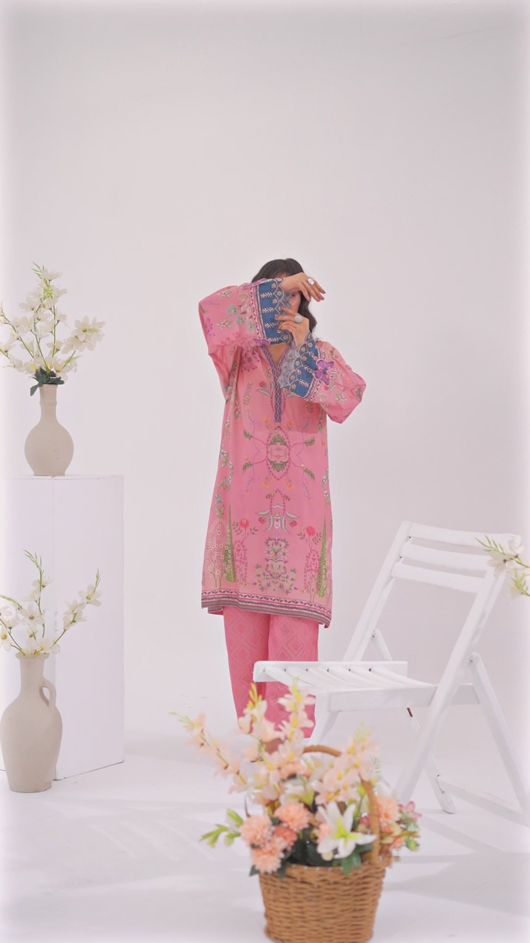 Blush Garden - 2 Pc Printed Shamoz Silk Long Shirt ( EPSS2P-03 )