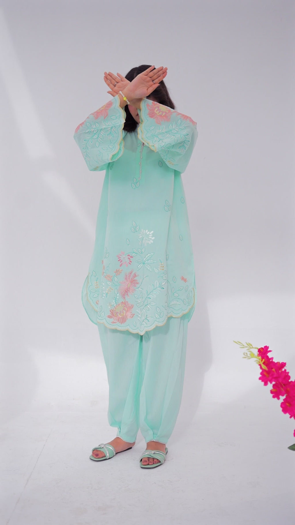 Mint Breeze - Embroidered Pure Cotton Co-ord 2Pc ( FBE2P-04 )