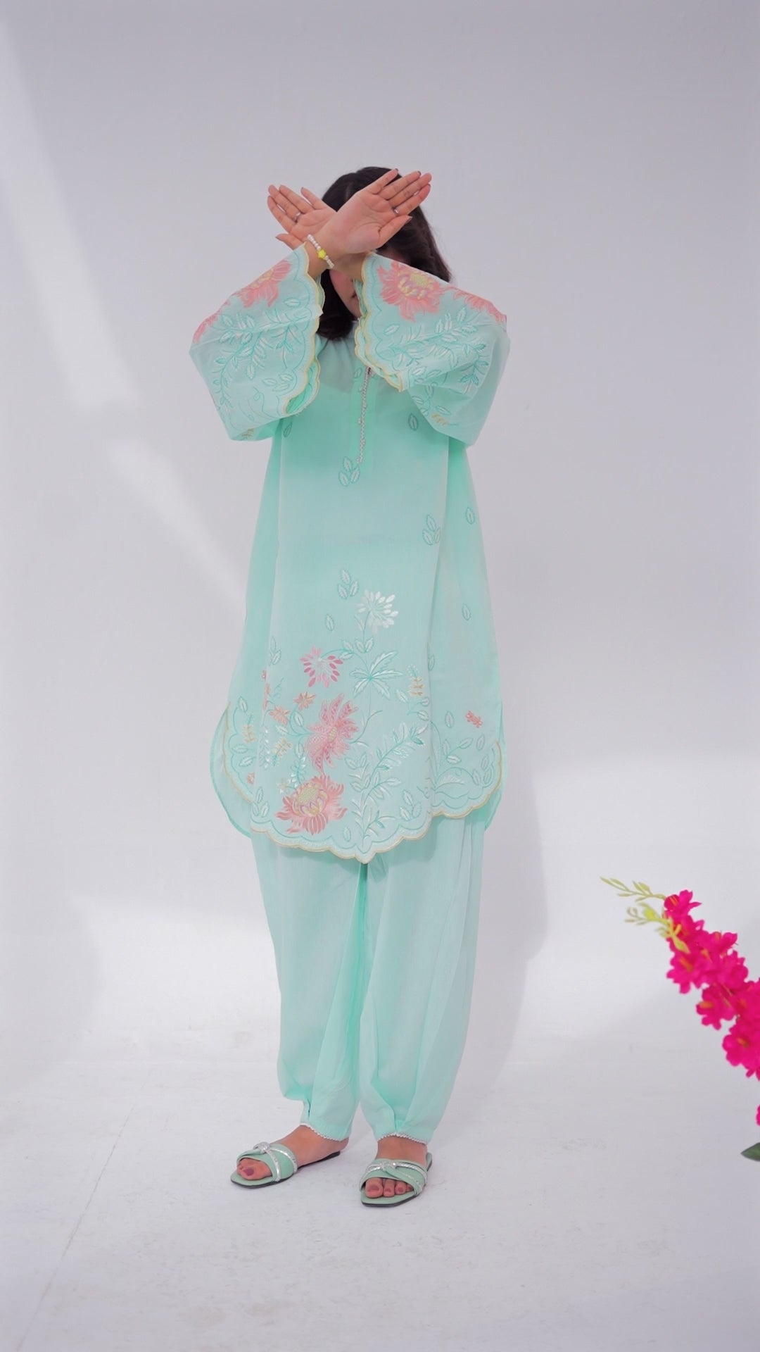 Mint Breeze - Embroidered Pure Cotton Co-ord 2Pc ( FBE2P-04 )