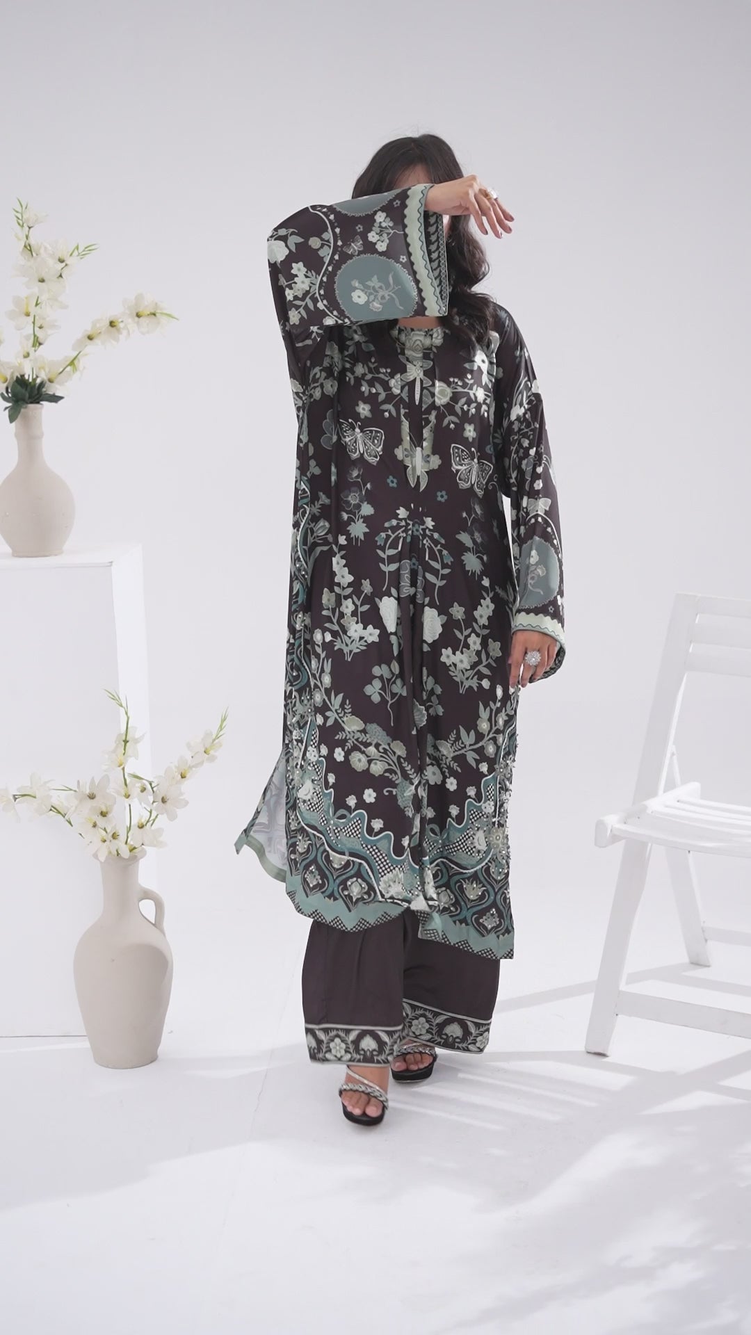 Midnight Flora - 2 Pc Printed Shamoz Long Shirt ( EPSS2P-07 )