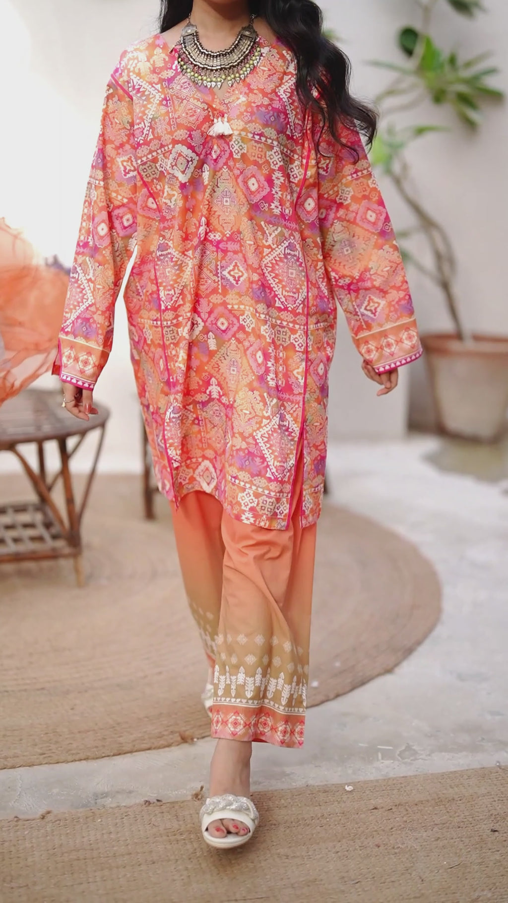 Sunset Mosaic - 2 Pc Printed Lawn Co-Ord Set ( PL2P-9 )