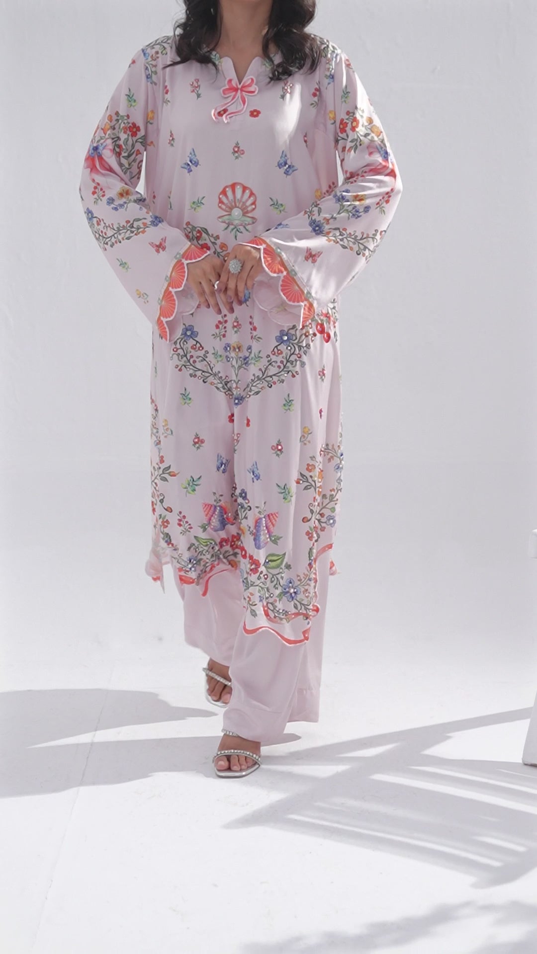 Serene Floral - Printed Shamoz Silk Long Shirt 2Pc (EPSS2P-06)