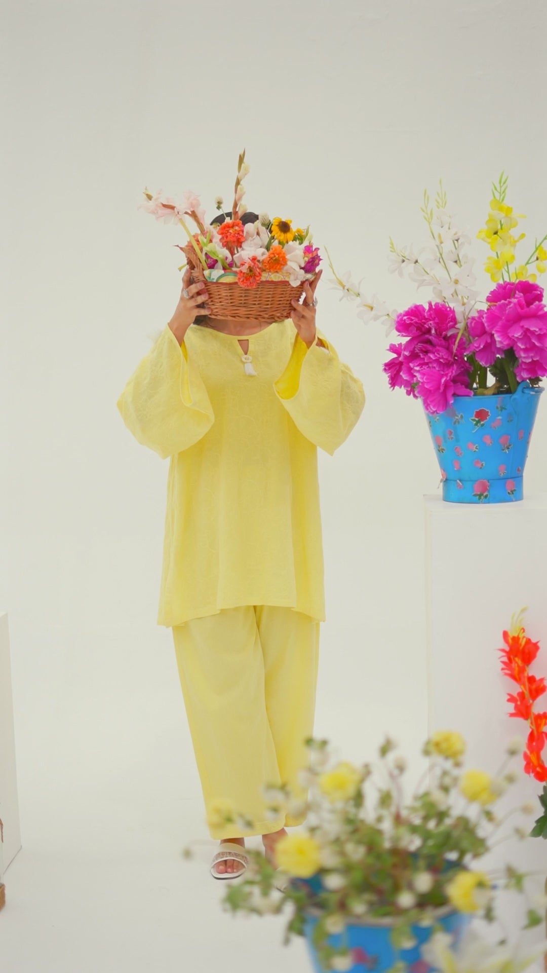 Astria Yellow - Embroidered Soft Cotton Stitched 2-Piece Co-Ord Set