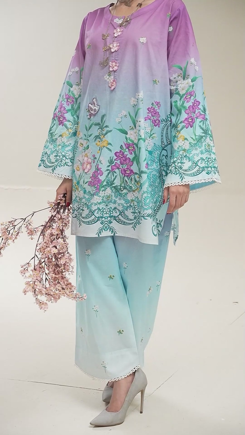 Lavender Meadows - 2 Pc Embroidered Lawn Co-Ord Set ( PLE2P-11 )