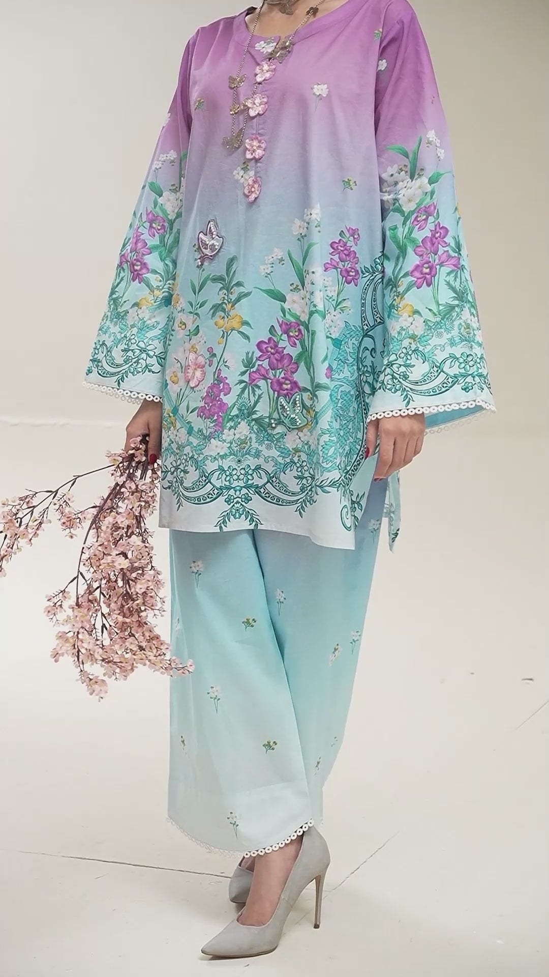 Lavender Meadows - 2 Pc Embroidered Lawn Co-Ord Set ( PLE2P-11 )