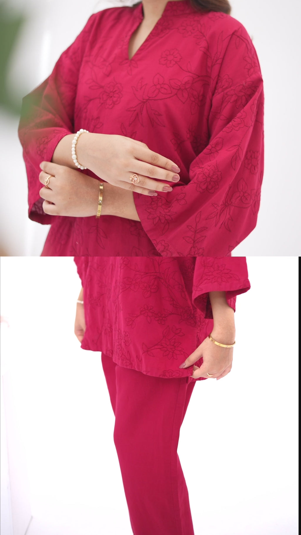 Red Horizon - Embroidered Soft Cotton Stitched 2-Piece Co-Ord Set