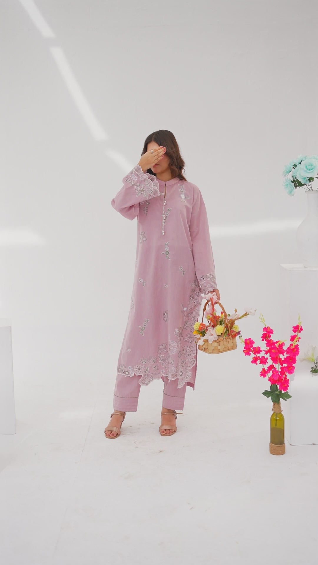 Dusty Rose - Embroidered Pure Cotton Co-ord 2Pc ( CRSE2P-03 )
