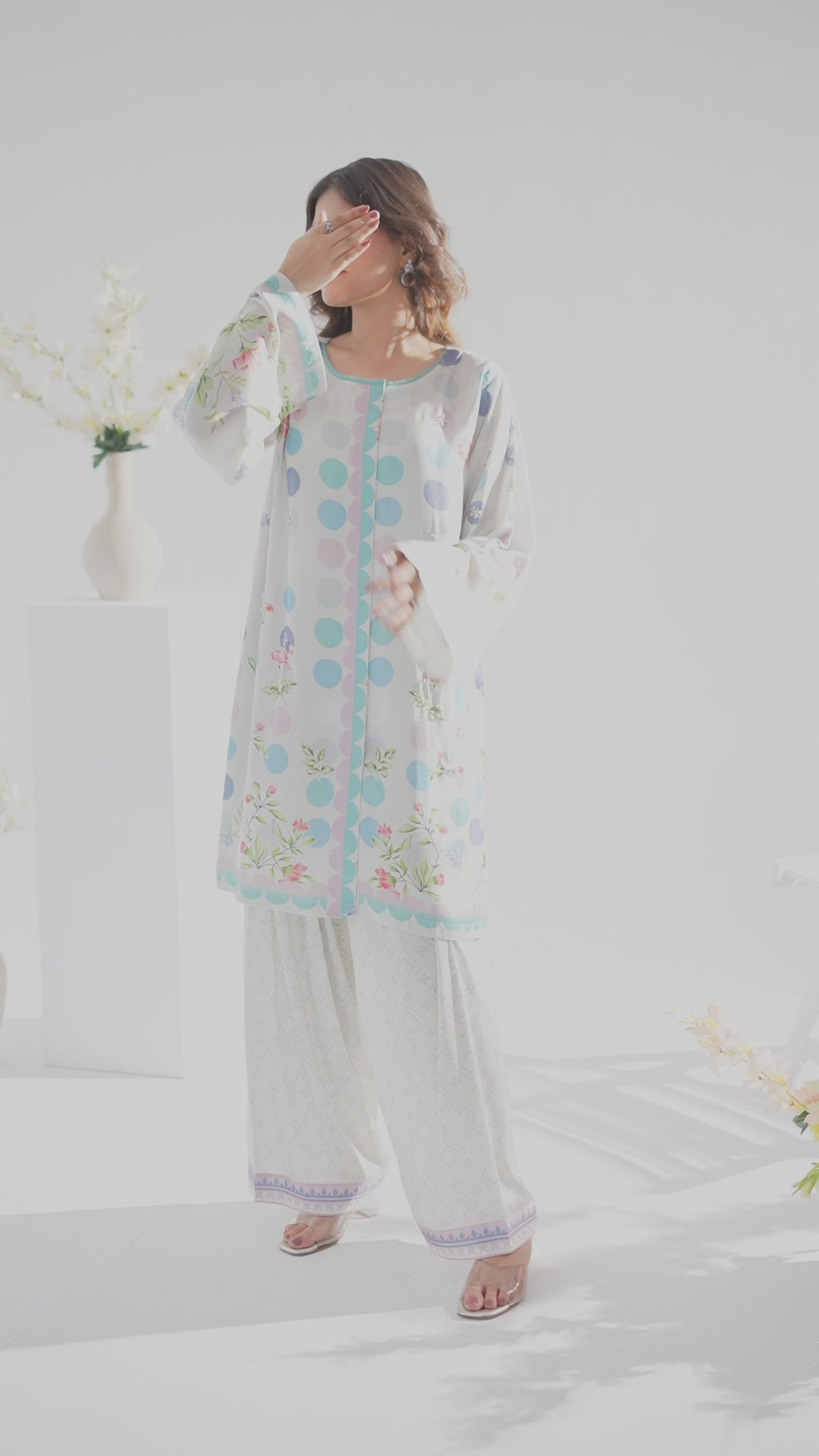 Pastel Polka - Printed Shamoz Silk Co-ord 2Pc (EPSS2P-01)