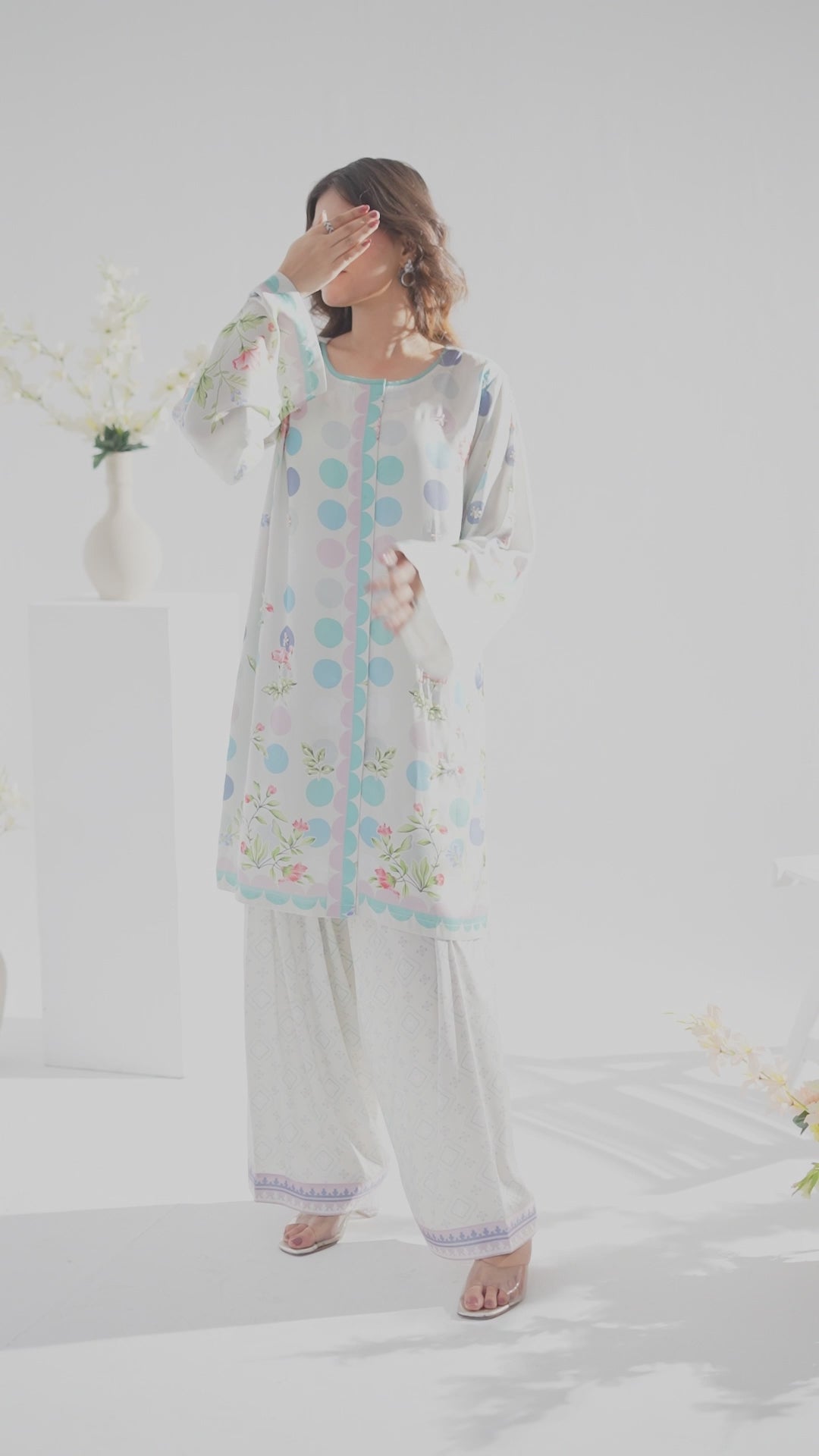 Pastel Polka - Printed Shamoz Silk Co-ord 2Pc (EPSS2P-01)