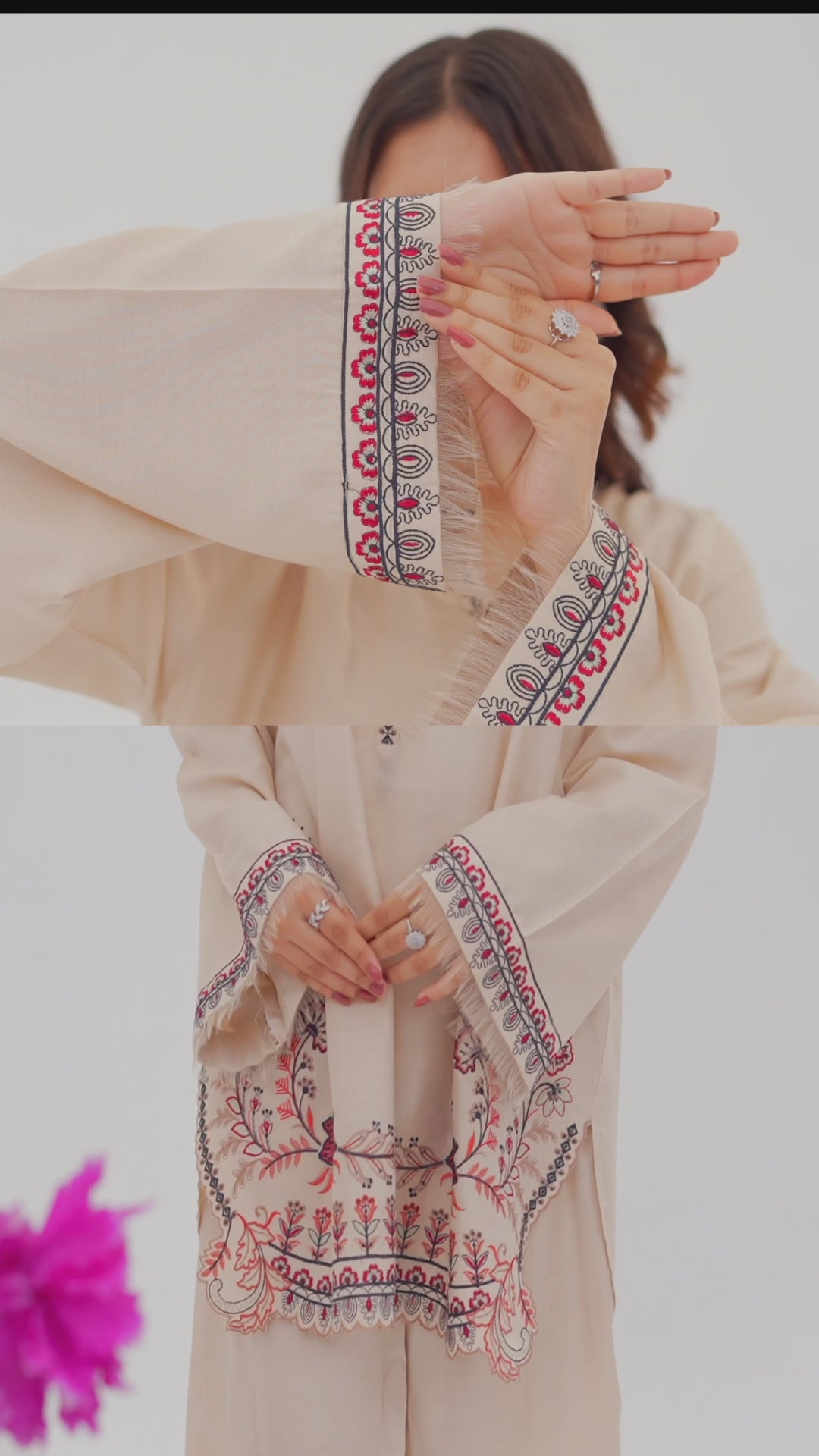 Desert Flora - Embroidered Cotton SIlk Co-ord 2Pc ( CRSE2P-01 )
